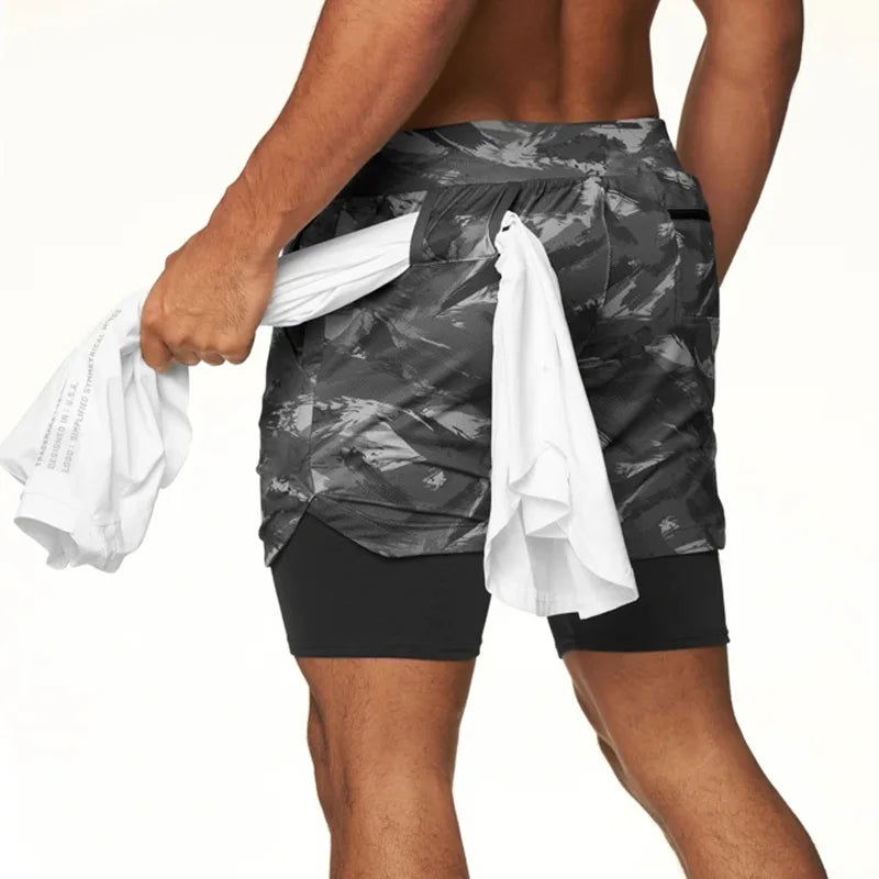 2024 Camo Running Shorts Men 2 In 1 Double-deck Quick Dry GYM Sport Shorts Fitness Jogging Workout Shorts Men Sports Short Pants - Slobuy