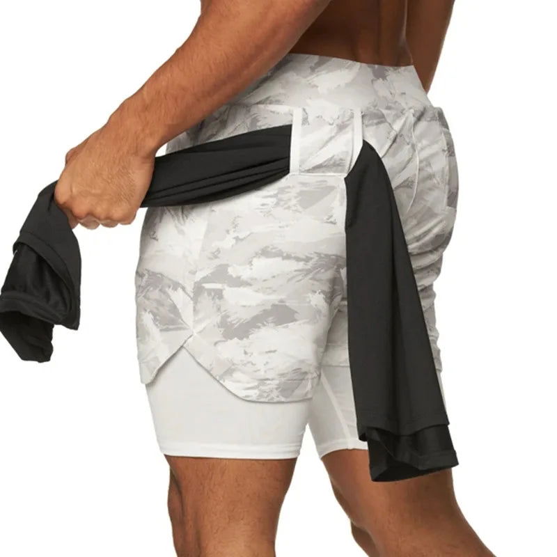 2024 Camo Running Shorts Men 2 In 1 Double-deck Quick Dry GYM Sport Shorts Fitness Jogging Workout Shorts Men Sports Short Pants - Slobuy