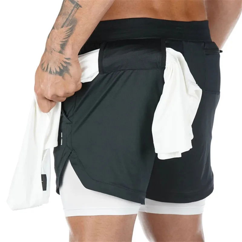 2024 Camo Running Shorts Men 2 In 1 Double-deck Quick Dry GYM Sport Shorts Fitness Jogging Workout Shorts Men Sports Short Pants - Slobuy