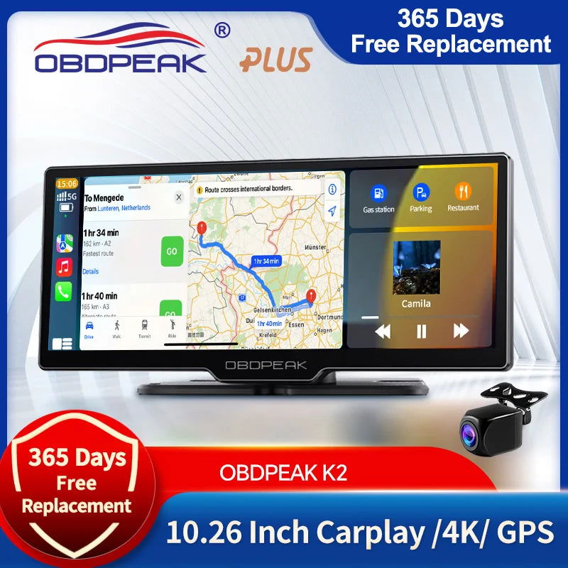 2024 K2 10.26" Dash Cam 4K 2160P Rearview Camera Carplay & Android Auto GPS Navigation with Voice Control Car DVR BT FM Monitor - Slobuy
