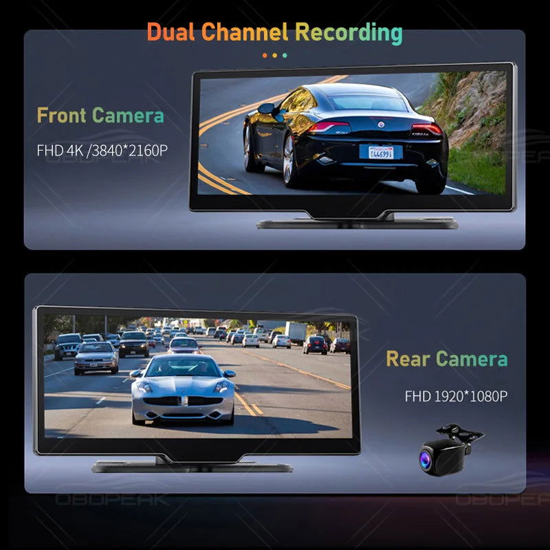 2024 K2 10.26" Dash Cam 4K 2160P Rearview Camera Carplay & Android Auto GPS Navigation with Voice Control Car DVR BT FM Monitor - Slobuy