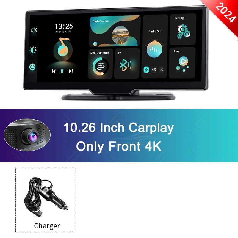 2024 K2 10.26" Dash Cam 4K 2160P Rearview Camera Carplay & Android Auto GPS Navigation with Voice Control Car DVR BT FM Monitor - Slobuy