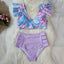 2024 Luxury Floral Ruffle High Waist Two Pieces Bikini Sets Beachwear Swimwear Biquinis - Slobuy