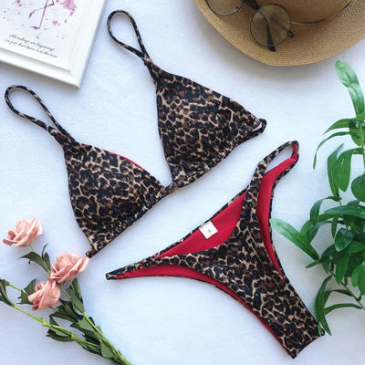 2024 Micro Leopard Bikini Women High Cut  Bandage Push Up Swimsuit Sexy Bathing Suit Padded Thong Swimwear,summer Beach Vacation - Slobuy