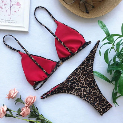 2024 Micro Leopard Bikini Women High Cut  Bandage Push Up Swimsuit Sexy Bathing Suit Padded Thong Swimwear,summer Beach Vacation - Slobuy