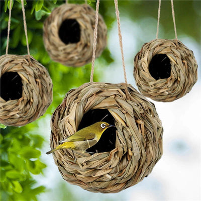 2024 New Birds Nest Bird Cage Grass Egg Cage Bird House Outdoor Decorative Weaved Hanging Parrot Nest Houses Pet Bedroom - Slobuy