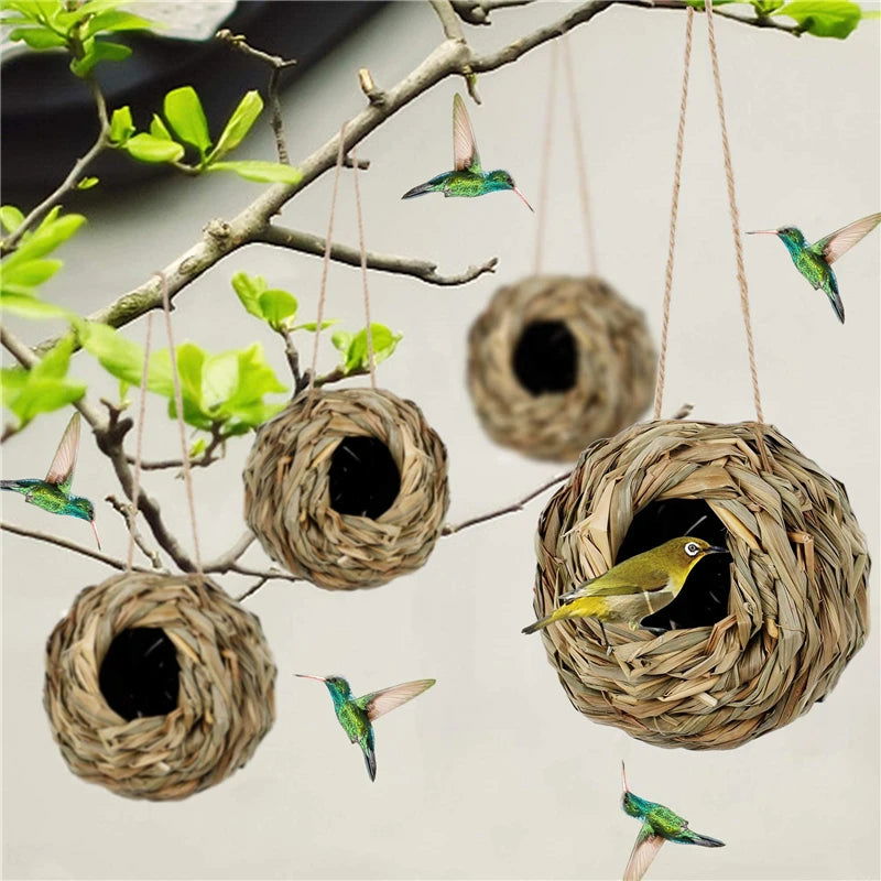 2024 New Birds Nest Bird Cage Grass Egg Cage Bird House Outdoor Decorative Weaved Hanging Parrot Nest Houses Pet Bedroom - Slobuy