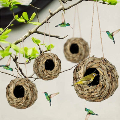 2024 New Birds Nest Bird Cage Grass Egg Cage Bird House Outdoor Decorative Weaved Hanging Parrot Nest Houses Pet Bedroom - Slobuy