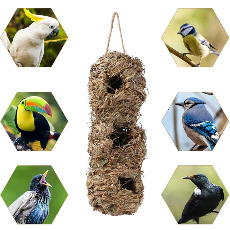 2024 New Birds Nest Bird Cage Grass Egg Cage Bird House Outdoor Decorative Weaved Hanging Parrot Nest Houses Pet Bedroom - Slobuy