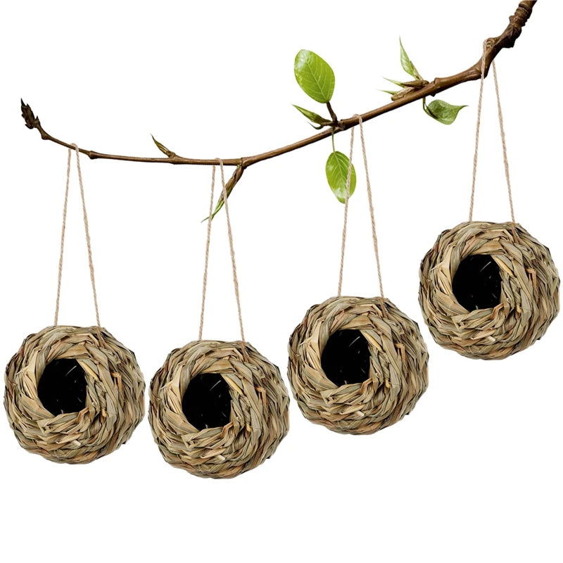 2024 New Birds Nest Bird Cage Grass Egg Cage Bird House Outdoor Decorative Weaved Hanging Parrot Nest Houses Pet Bedroom - Slobuy