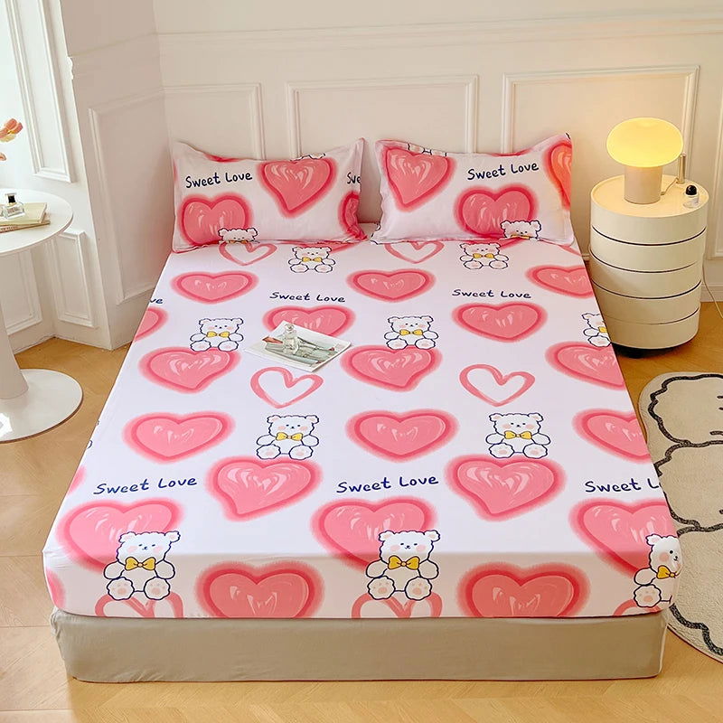 2024 New Cartoon Polyester Fitted Sheet Adjustable Sheets King Bed Sheets Couple Bed Cover With Elastic 180 200 No Pillowcase - Slobuy