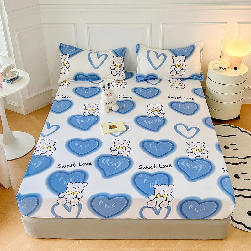 2024 New Cartoon Polyester Fitted Sheet Adjustable Sheets King Bed Sheets Couple Bed Cover With Elastic 180 200 No Pillowcase - Slobuy