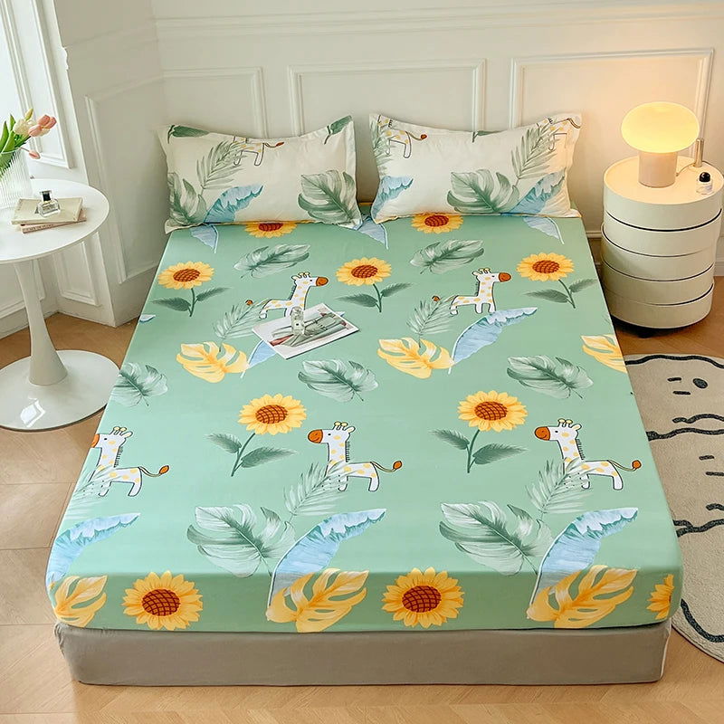 2024 New Cartoon Polyester Fitted Sheet Adjustable Sheets King Bed Sheets Couple Bed Cover With Elastic 180 200 No Pillowcase - Slobuy