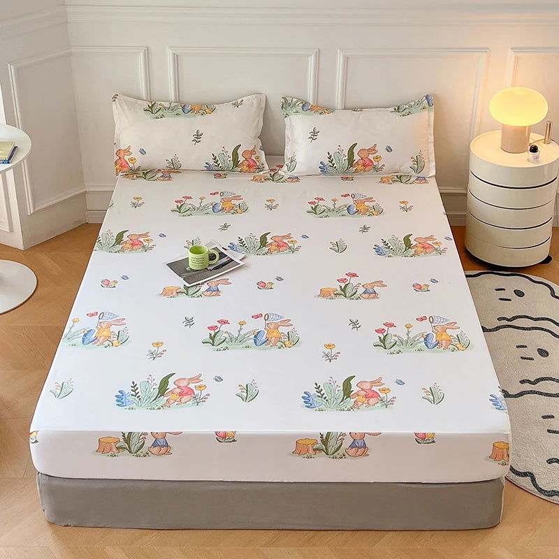 2024 New Cartoon Polyester Fitted Sheet Adjustable Sheets King Bed Sheets Couple Bed Cover With Elastic 180 200 No Pillowcase - Slobuy