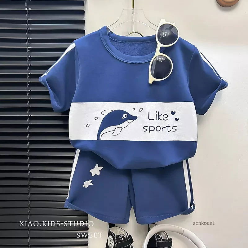 2024 New Kids Short Sleeve Suit Striped Girls Boys Set Summer Tops +short Baby Clothes Children's Wear - Slobuy