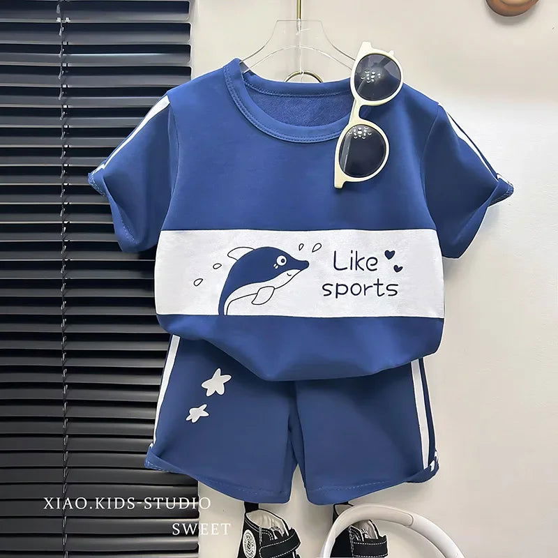 2024 New Kids Short Sleeve Suit Striped Girls Boys Set Summer Tops +short Baby Clothes Children's Wear - Slobuy