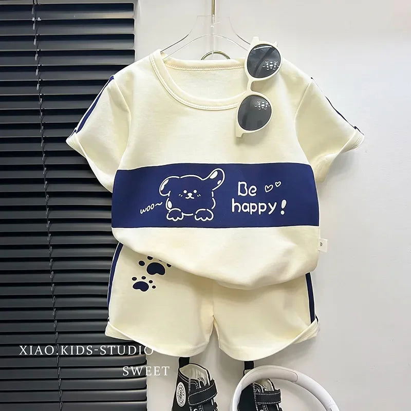 2024 New Kids Short Sleeve Suit Striped Girls Boys Set Summer Tops +short Baby Clothes Children's Wear - Slobuy