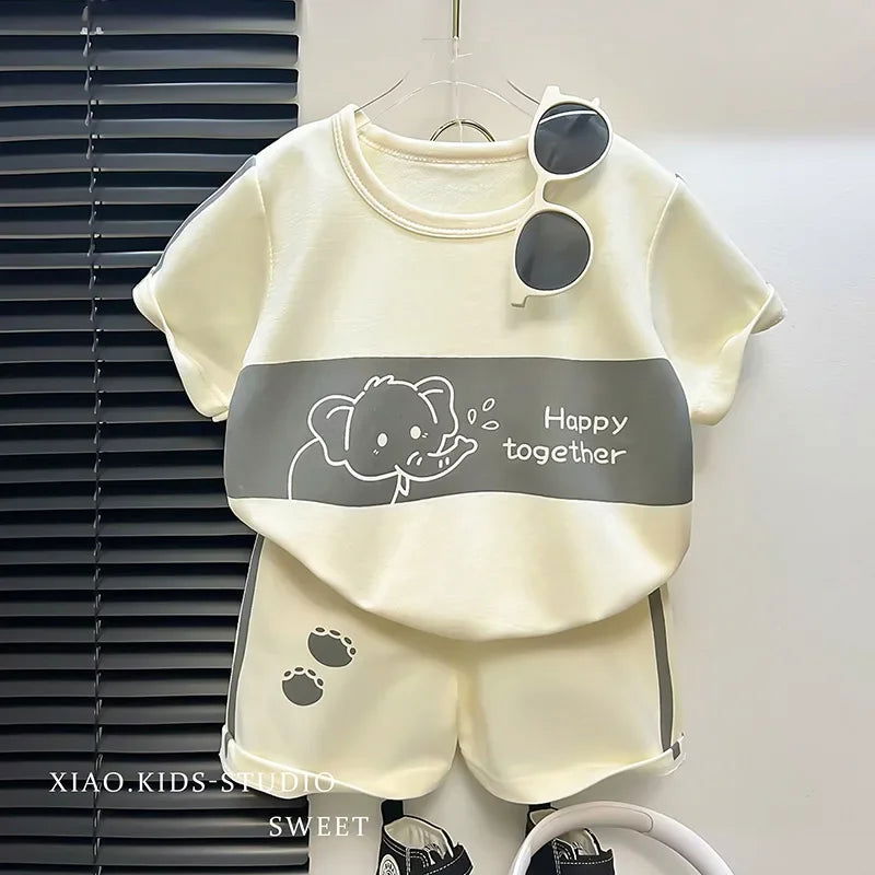 2024 New Kids Short Sleeve Suit Striped Girls Boys Set Summer Tops +short Baby Clothes Children's Wear - Slobuy