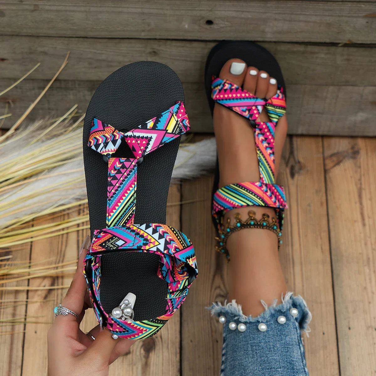 2024 Summer Flat Women's Shoes Hemp Rope Set Foot Beach Sandals Outdoor All-match Casual Slippers Large Size Women Sandals - Slobuy