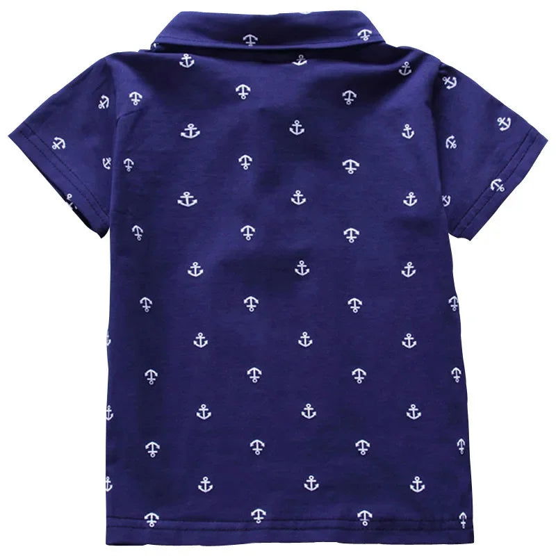 2024 Summer New Baby Kids Boys Fashion Breathable Print Short Sleeve Lapel Collar Cotton Shirt Tops - Slobuy