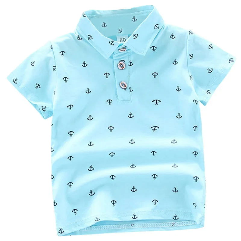 2024 Summer New Baby Kids Boys Fashion Breathable Print Short Sleeve Lapel Collar Cotton Shirt Tops - Slobuy