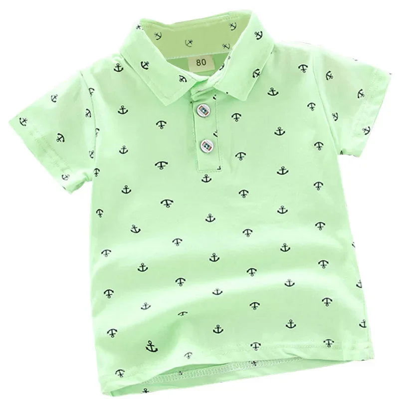 2024 Summer New Baby Kids Boys Fashion Breathable Print Short Sleeve Lapel Collar Cotton Shirt Tops - Slobuy