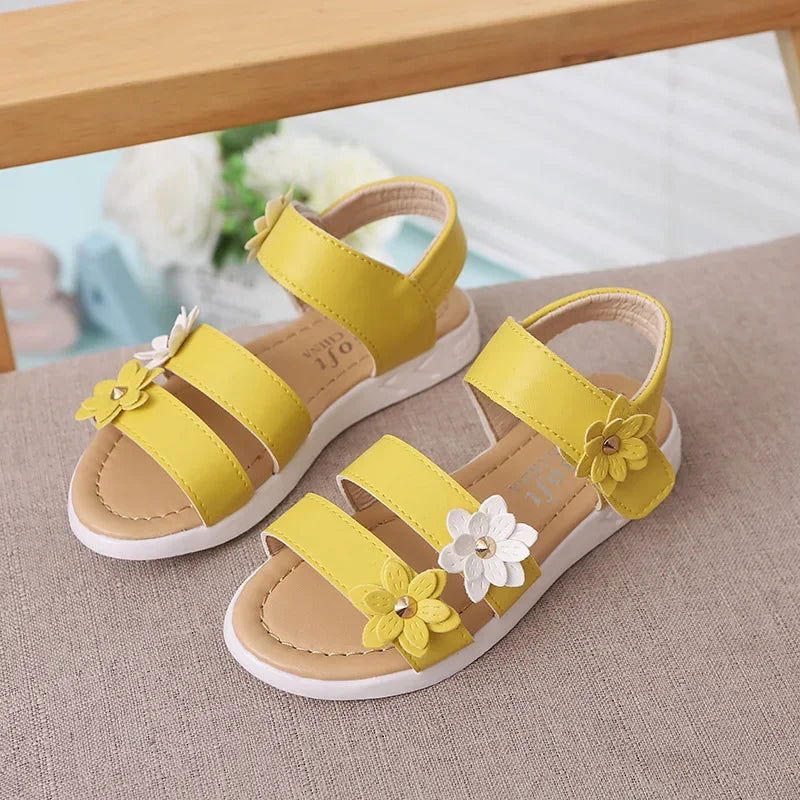 2024 Summer New Girls Sandals Kids Floral Sandals with 3 Flowers Princess Sweet for Wedding Party Dress Shoes Kids Sandals 21-36 - Slobuy