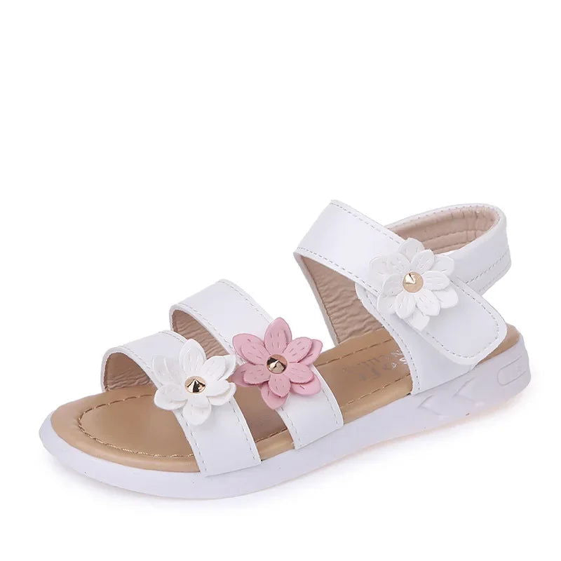 2024 Summer New Girls Sandals Kids Floral Sandals with 3 Flowers Princess Sweet for Wedding Party Dress Shoes Kids Sandals 21-36 - Slobuy