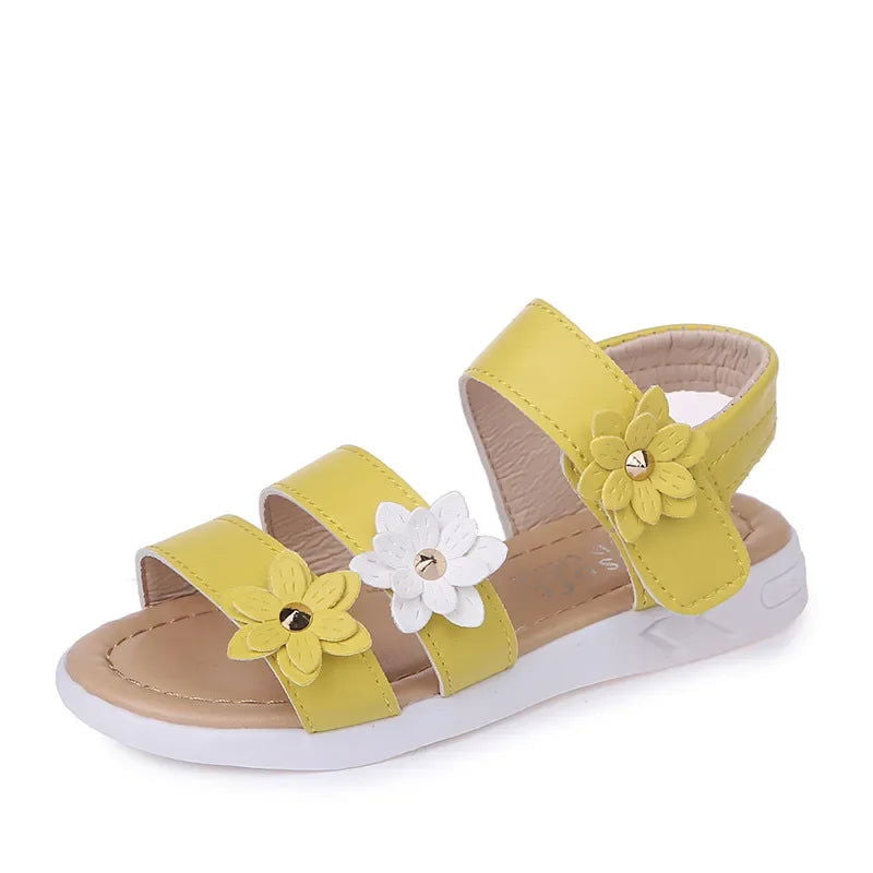 2024 Summer New Girls Sandals Kids Floral Sandals with 3 Flowers Princess Sweet for Wedding Party Dress Shoes Kids Sandals 21-36 - Slobuy