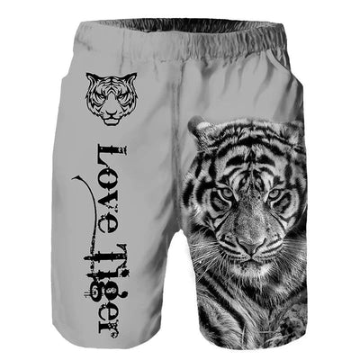 2024 Summer New Men Beach Shorts Casual Cool Animal 3d Print Tiger Short Pants Running Trunks Breathable Men Pockets Swimwear - Slobuy