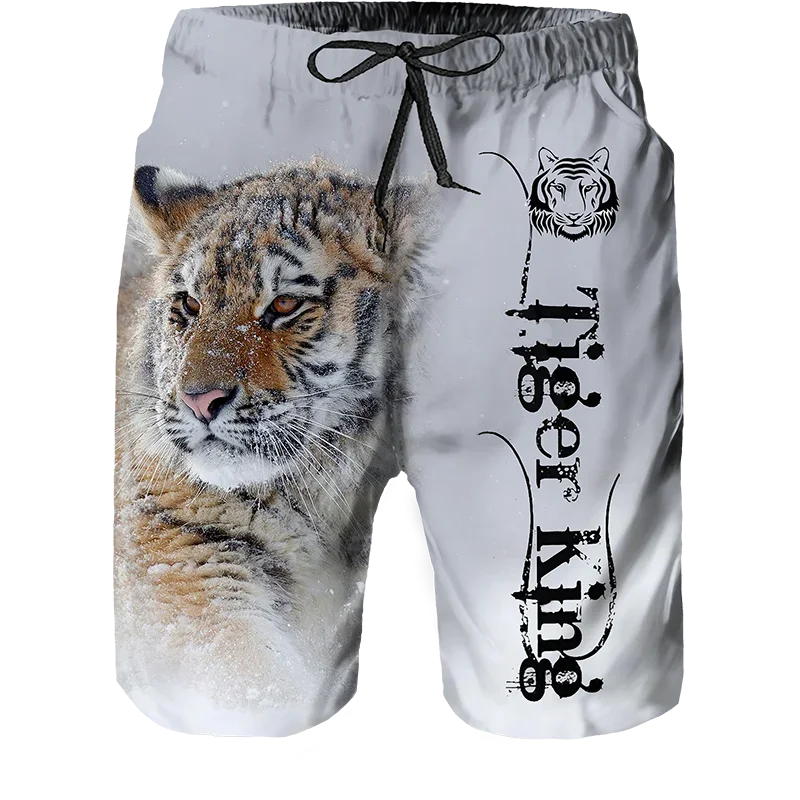2024 Summer New Men Beach Shorts Casual Cool Animal 3d Print Tiger Short Pants Running Trunks Breathable Men Pockets Swimwear - Slobuy
