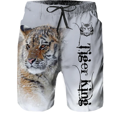 2024 Summer New Men Beach Shorts Casual Cool Animal 3d Print Tiger Short Pants Running Trunks Breathable Men Pockets Swimwear - Slobuy