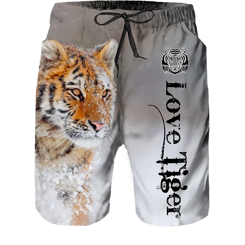 2024 Summer New Men Beach Shorts Casual Cool Animal 3d Print Tiger Short Pants Running Trunks Breathable Men Pockets Swimwear - Slobuy