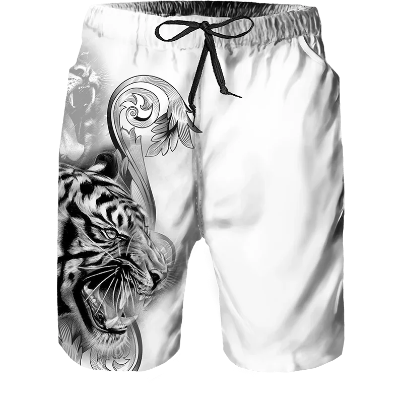 2024 Summer New Men Beach Shorts Casual Cool Animal 3d Print Tiger Short Pants Running Trunks Breathable Men Pockets Swimwear - Slobuy
