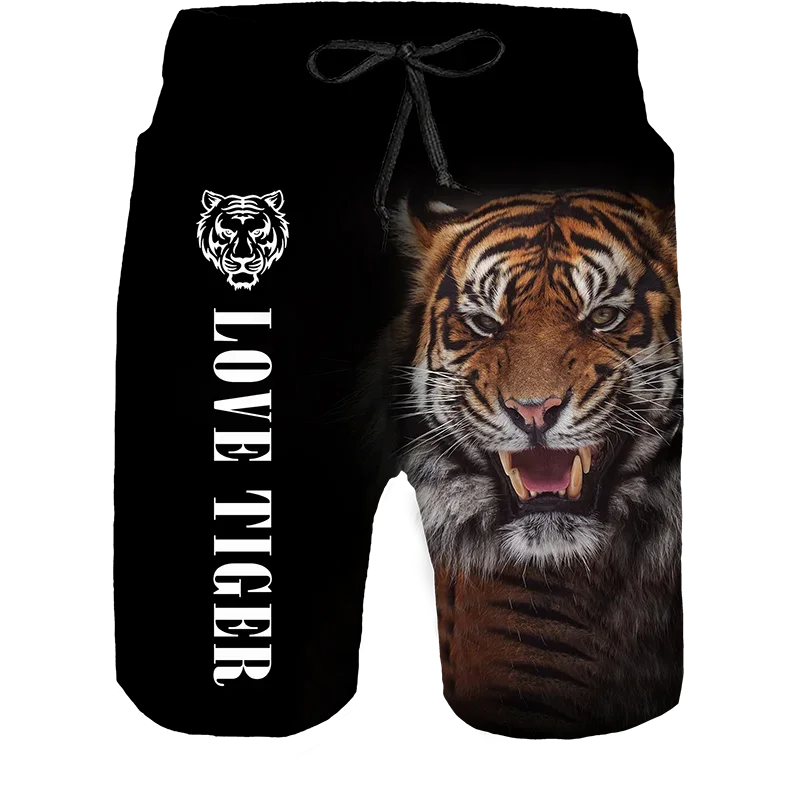 2024 Summer New Men Beach Shorts Casual Cool Animal 3d Print Tiger Short Pants Running Trunks Breathable Men Pockets Swimwear - Slobuy