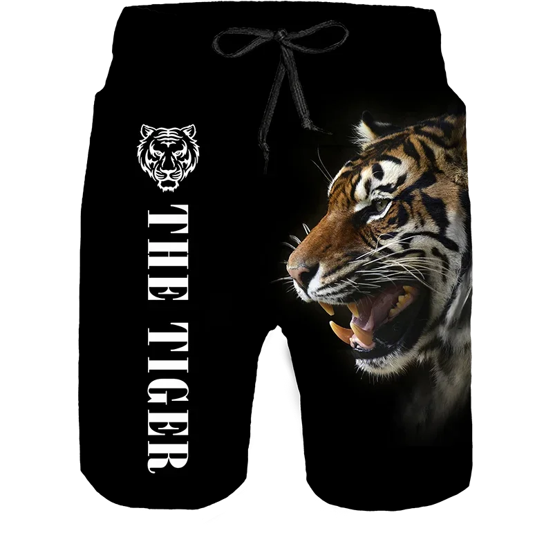 2024 Summer New Men Beach Shorts Casual Cool Animal 3d Print Tiger Short Pants Running Trunks Breathable Men Pockets Swimwear - Slobuy
