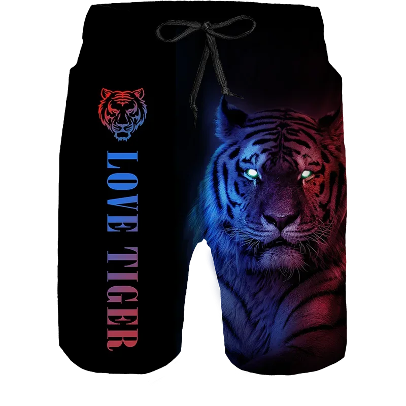 2024 Summer New Men Beach Shorts Casual Cool Animal 3d Print Tiger Short Pants Running Trunks Breathable Men Pockets Swimwear - Slobuy