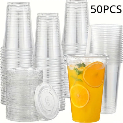 50Sets 12/16/20OZ Plastic Cups With Lids Clear Disposable Cups For Parties Iced Coffee Smoothie  Milkshake Cold Drinks - Slobuy