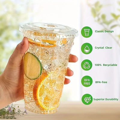 50Sets 12/16/20OZ Plastic Cups With Lids Clear Disposable Cups For Parties Iced Coffee Smoothie  Milkshake Cold Drinks - Slobuy