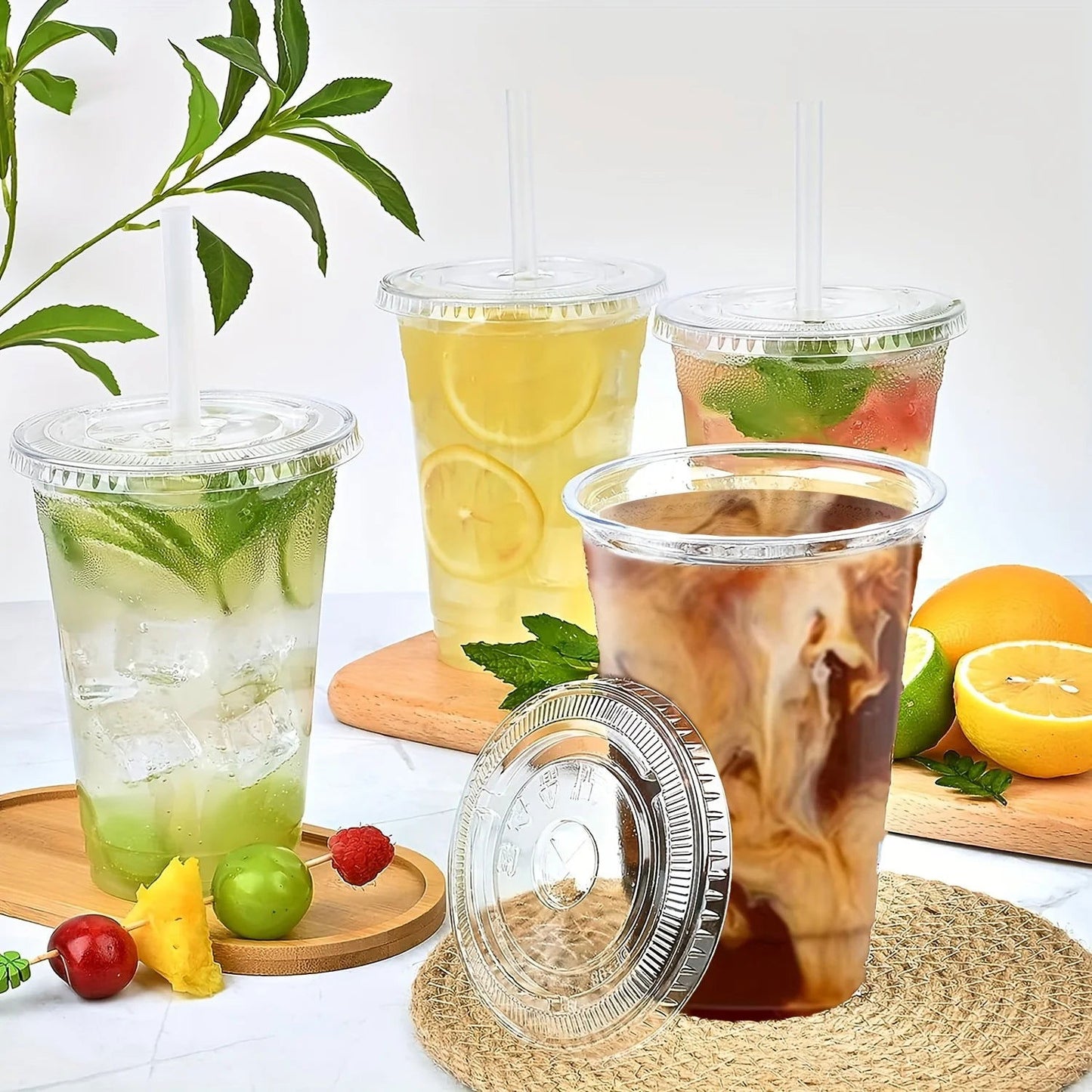 50Sets 12/16/20OZ Plastic Cups With Lids Clear Disposable Cups For Parties Iced Coffee Smoothie  Milkshake Cold Drinks - Slobuy