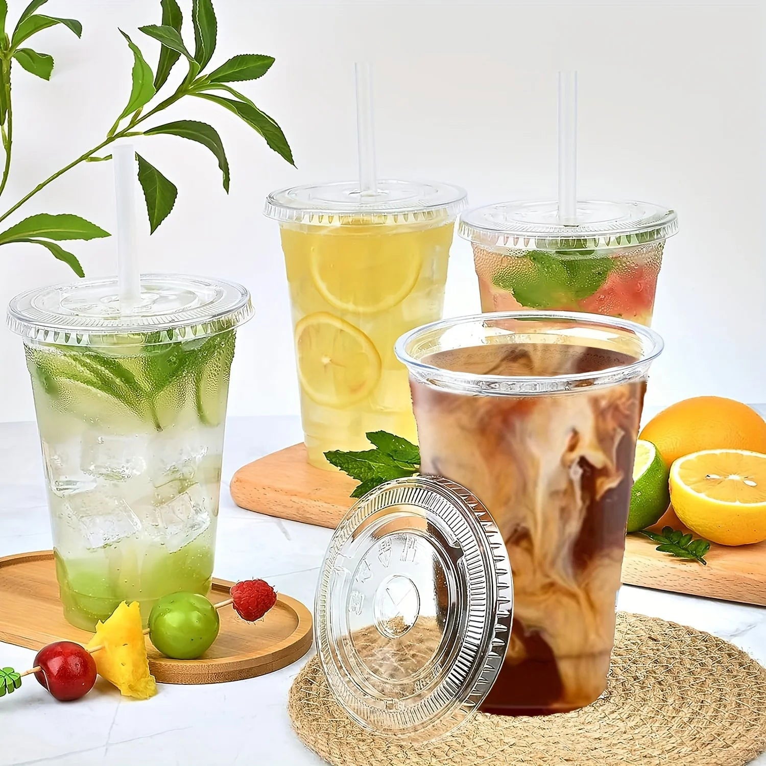 50Sets 12/16/20OZ Plastic Cups With Lids Clear Disposable Cups For Parties Iced Coffee Smoothie  Milkshake Cold Drinks - Slobuy