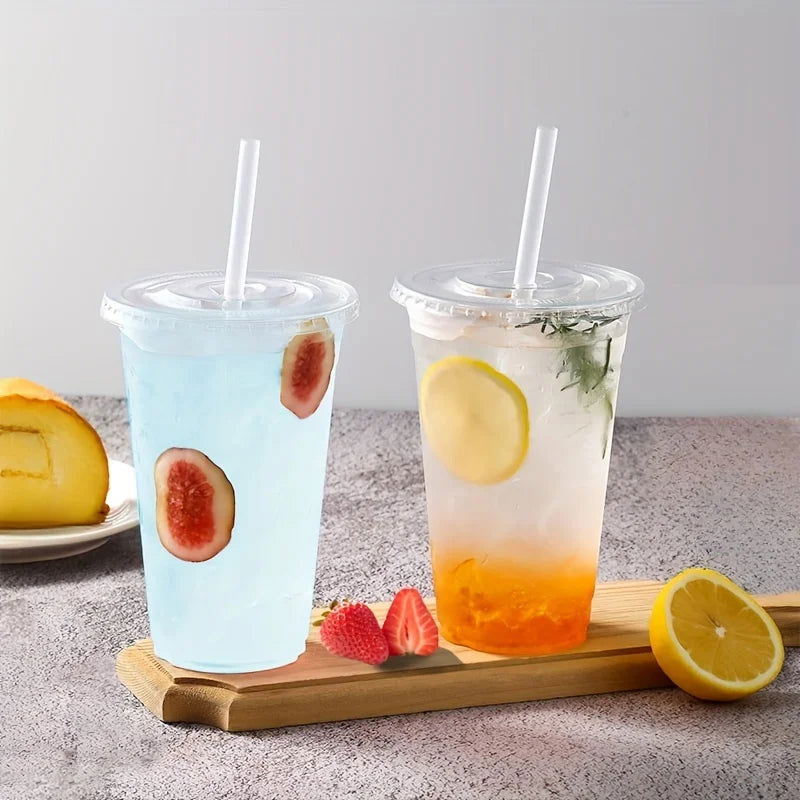 50Sets 12/16/20OZ Plastic Cups With Lids Clear Disposable Cups For Parties Iced Coffee Smoothie  Milkshake Cold Drinks - Slobuy