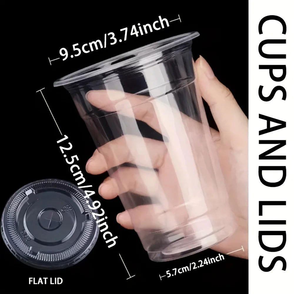 50Sets 12/16/20OZ Plastic Cups With Lids Clear Disposable Cups For Parties Iced Coffee Smoothie  Milkshake Cold Drinks - Slobuy