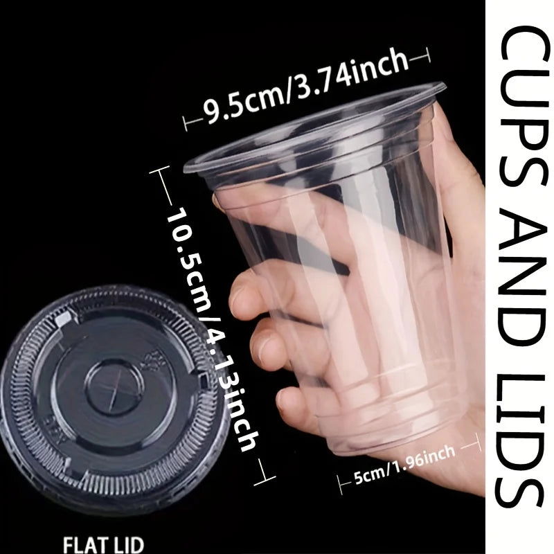 50Sets 12/16/20OZ Plastic Cups With Lids Clear Disposable Cups For Parties Iced Coffee Smoothie  Milkshake Cold Drinks - Slobuy