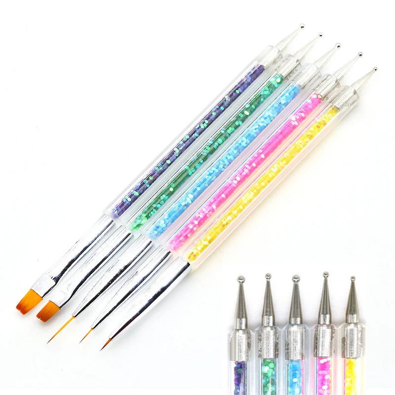 5/20Pcs Nail Art Brush Design Tip Painting Drawing Carving Dotting Pen FlatFan Liner Acrylic Gel UV Polish Manicure Tools - Slobuy