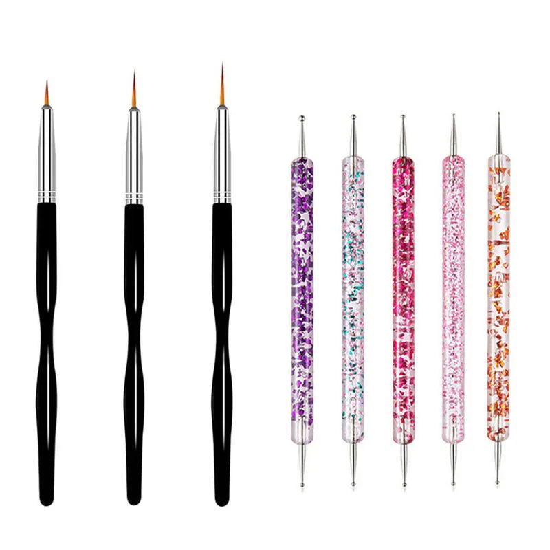 5/20Pcs Nail Art Brush Design Tip Painting Drawing Carving Dotting Pen FlatFan Liner Acrylic Gel UV Polish Manicure Tools - Slobuy