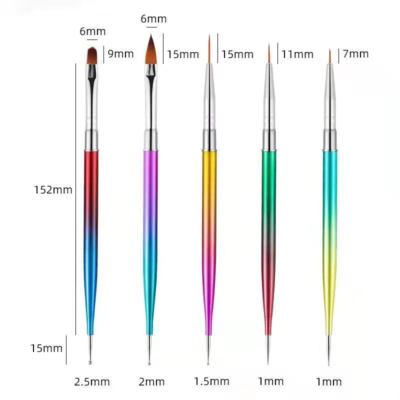 5/20Pcs Nail Art Brush Design Tip Painting Drawing Carving Dotting Pen FlatFan Liner Acrylic Gel UV Polish Manicure Tools - Slobuy