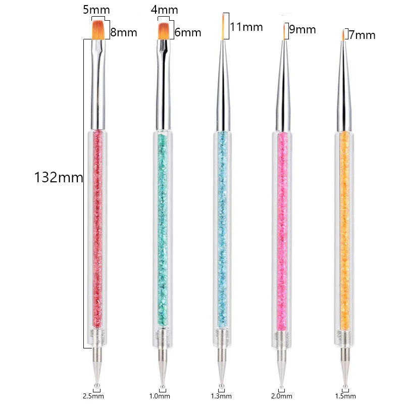 5/20Pcs Nail Art Brush Design Tip Painting Drawing Carving Dotting Pen FlatFan Liner Acrylic Gel UV Polish Manicure Tools - Slobuy