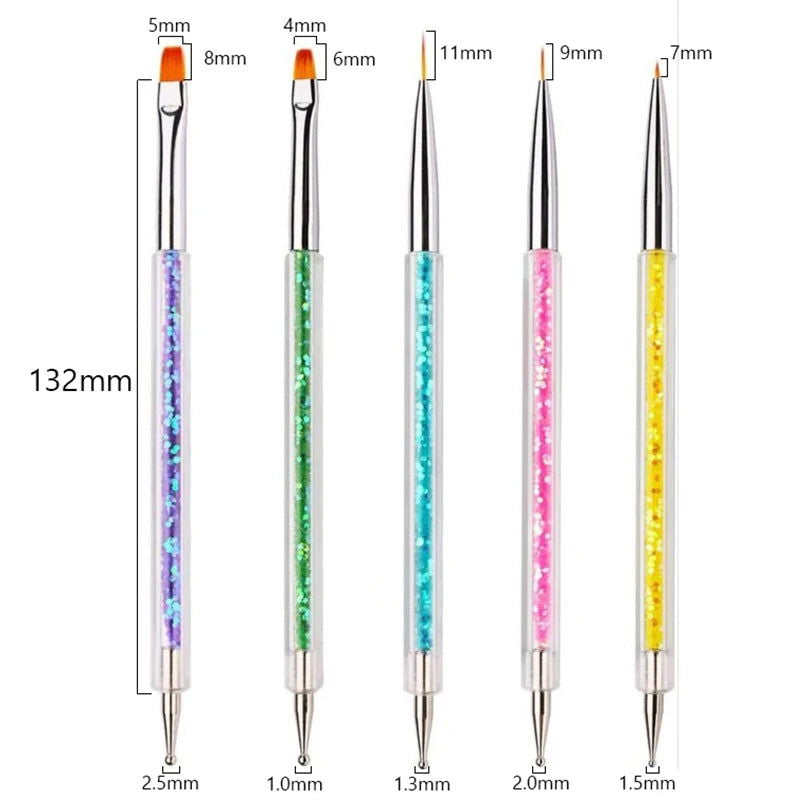 5/20Pcs Nail Art Brush Design Tip Painting Drawing Carving Dotting Pen FlatFan Liner Acrylic Gel UV Polish Manicure Tools - Slobuy