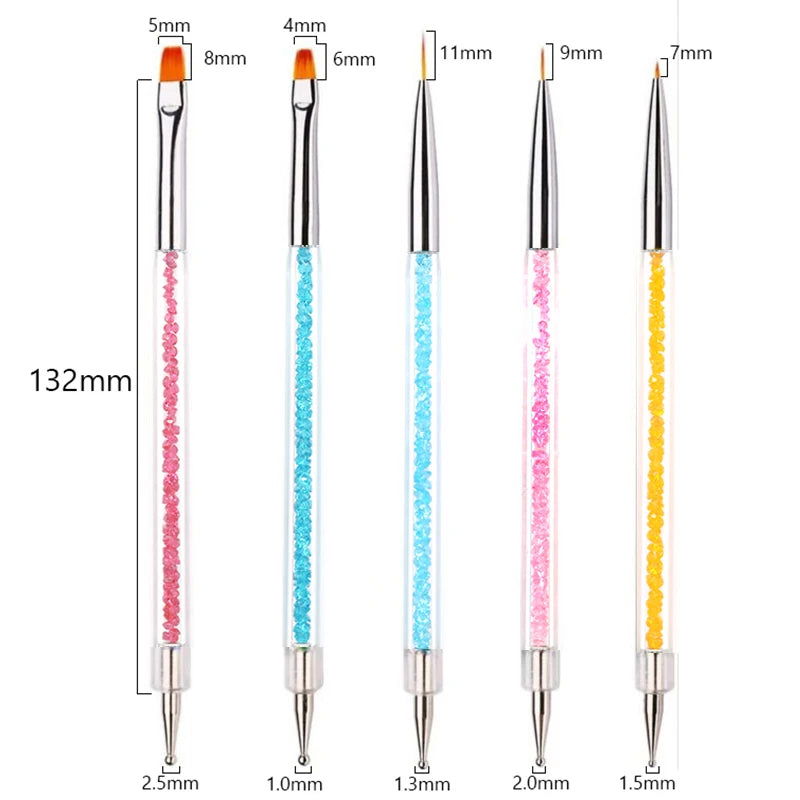 5/20Pcs Nail Art Brush Design Tip Painting Drawing Carving Dotting Pen FlatFan Liner Acrylic Gel UV Polish Manicure Tools - Slobuy
